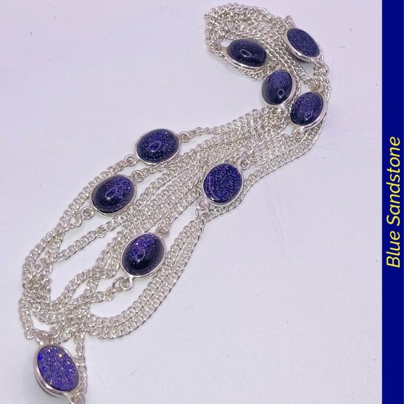 Blue Sandstone Gemstone Handmade Station Necklace - Picture 6 of 7